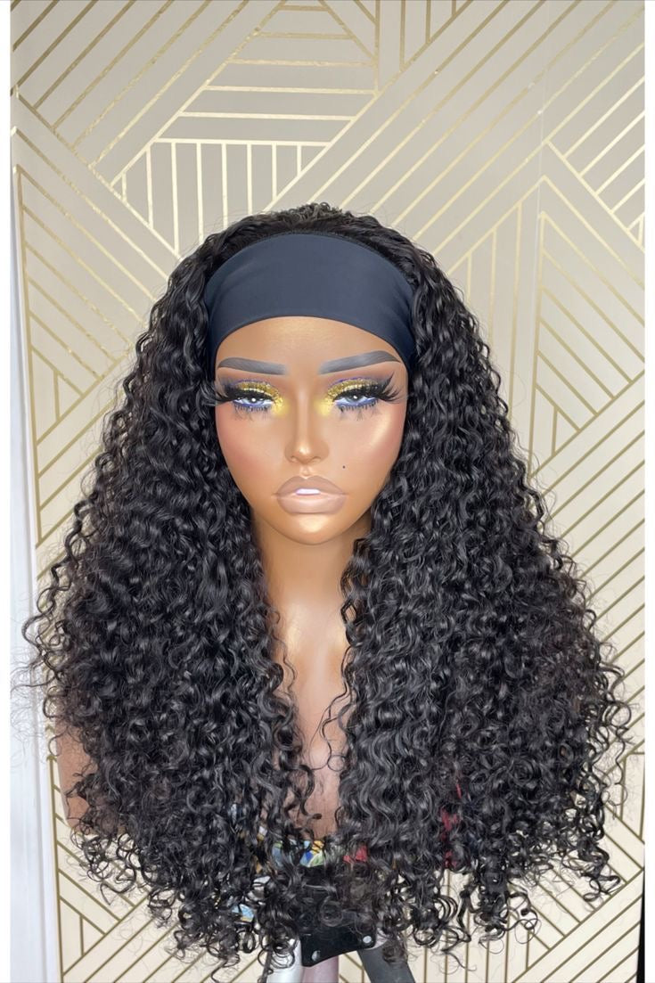 Wear and go Italian curly headband wig 100% human