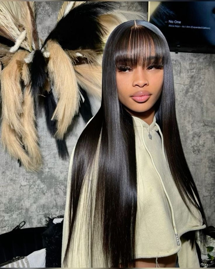 Wear and go Straight hair 4x4 lace closure wig with bangs