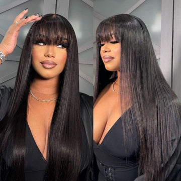 Wear and go Straight hair 4x4 lace closure wig with bangs