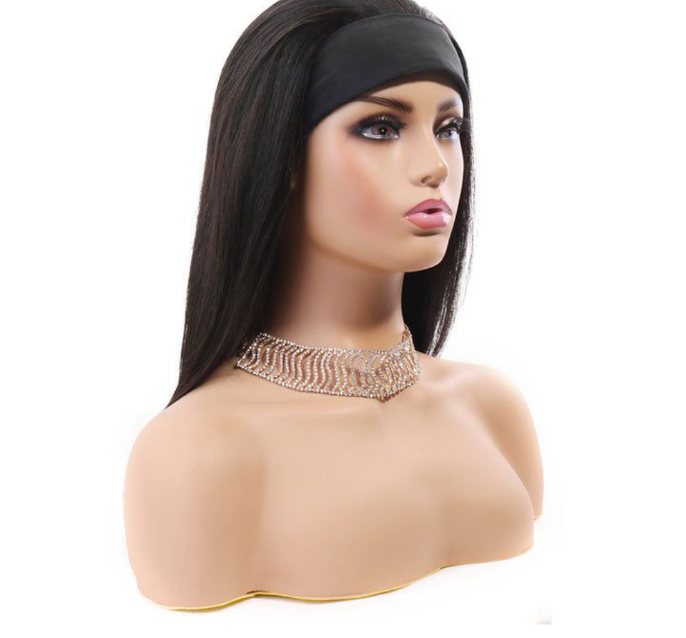 Brazilian Hair Straight Headband Wigs Glueless None Lace Machine Made Wig