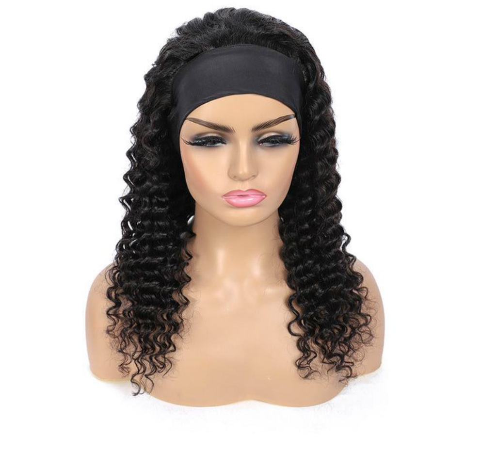 Brazilian Hair Deep Wave Headband Wig None Lace Glueless Human Hair Wigs