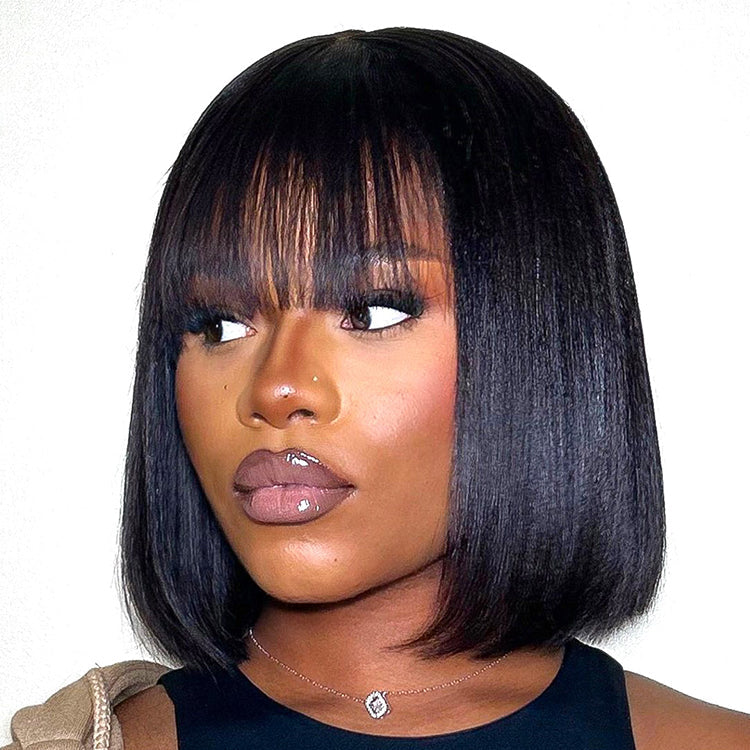 Wear and go 2x6 Kim closure bangs bob wig  200grams