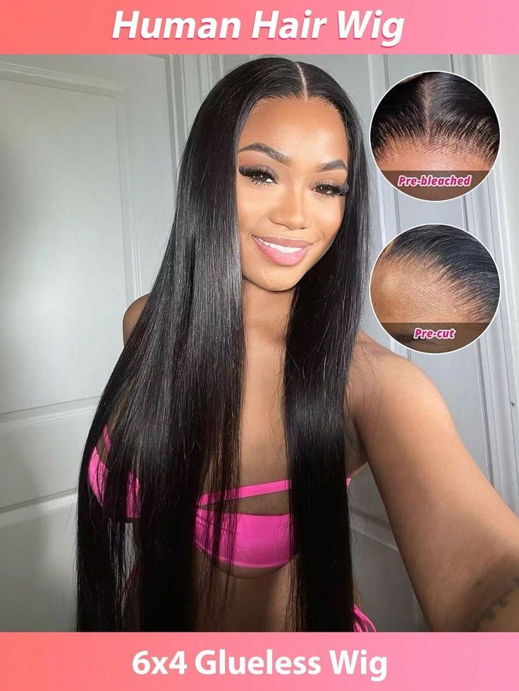 Wear and go straight hair 4x6 glueless wig , 180% density.