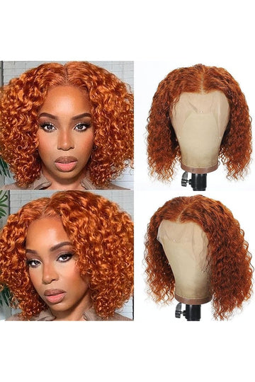 Deep Wave Bob Wig Color #350 Ginger Color 13x4 Front Lace Human Hair Wig