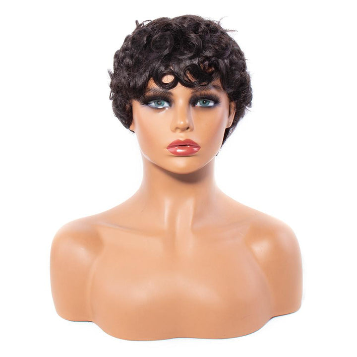 Pixie Cut Wavy Human Hair Wig Full Machine Made Non Lace Wig