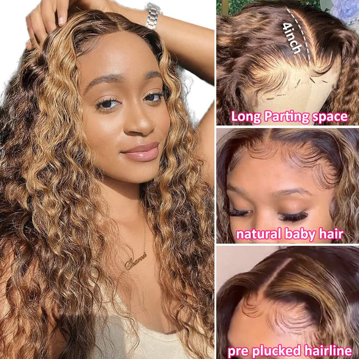 Gorgeous Highlight Color Deep Wave Human Hair 13x4 Lace Front Wig