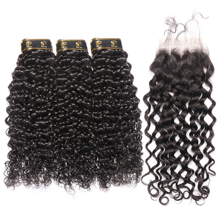 Italian Curly Human Hair Bundles with Closure Brazilian Virgin Hair