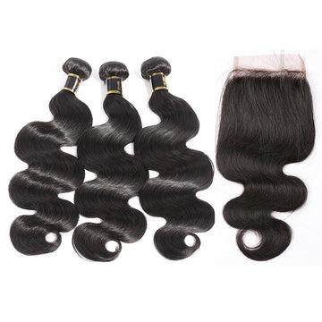 Human Hair Bundles With Closure 3 Bundles Body Wave Brazilian Hair With Swiss Lace Closure