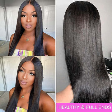 Straight Human Hair Wigs for Black Women Natural Color Straight 4x4 Lace Closure Wig Hair 180% Density Virgin