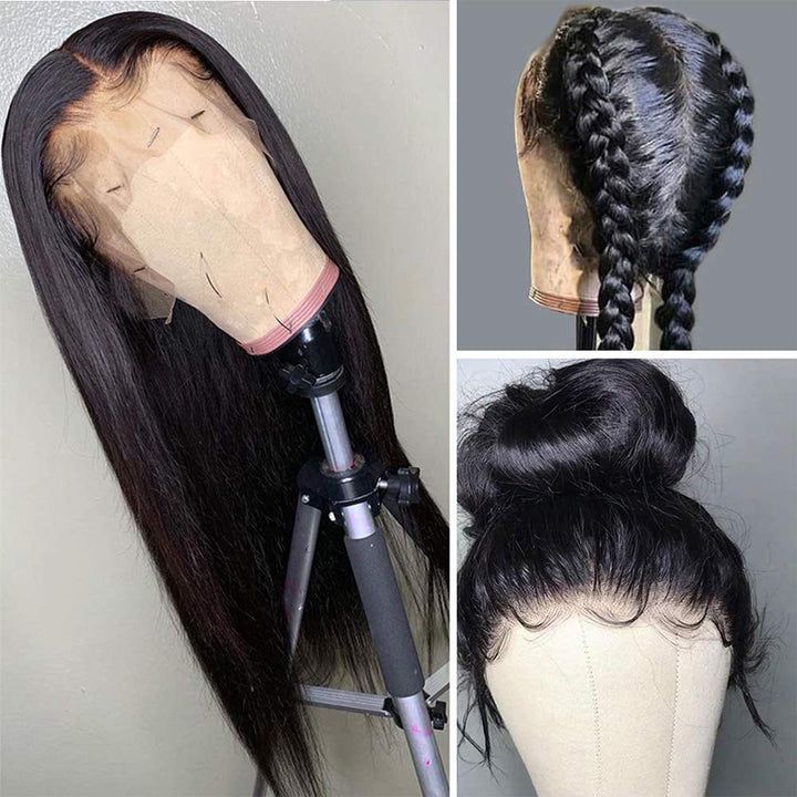 Straight Human Hair Wigs for Black Women Natural Color Straight 4x4 Lace Closure Wig Hair 180% Density Virgin