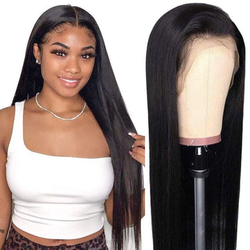 Transparent Lace Front Wigs Human Hair 180% Density Pre Plucked with Baby Hair Peruvian Straight 13x4 Lace Frontal Wig Natural Color