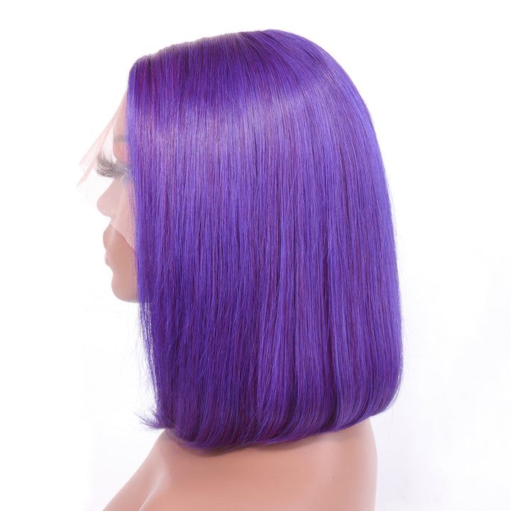 Short Purple Bob Wig Silky Straight 13x1x4 Swiss Lace Front T Part Virgin Human Hair Wigs Pre Plucked for Women 150% Density