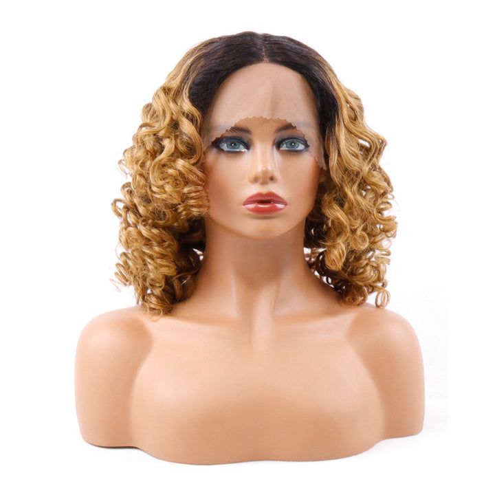 13x5x1 T-Part Lace Wig Romance Bouncy Curly Wig 1B/30 Color Human Hair Wig With 200% Density