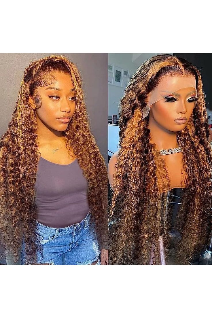 Deep Wave Lace Front Wigs Honey Blonde Highlight P4/27 Human Hair 13x4 Lace 180% Density Ombre Deep Curly Wigs