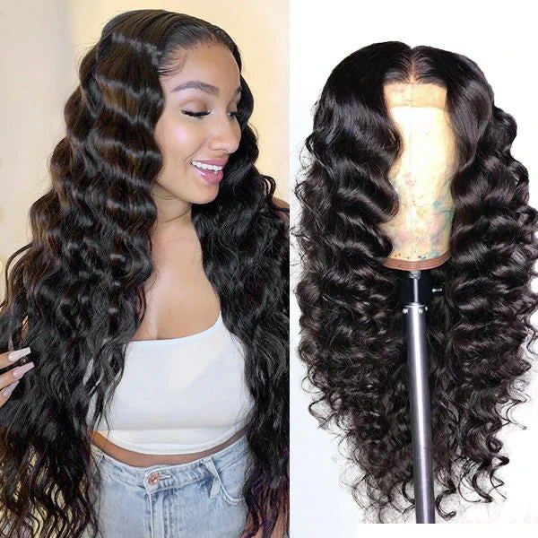 13x4 Lace Frontal Wig Loose Wave Brazilian Human Hair Pre-Plucked Natural Hairline Front Lace Wigs