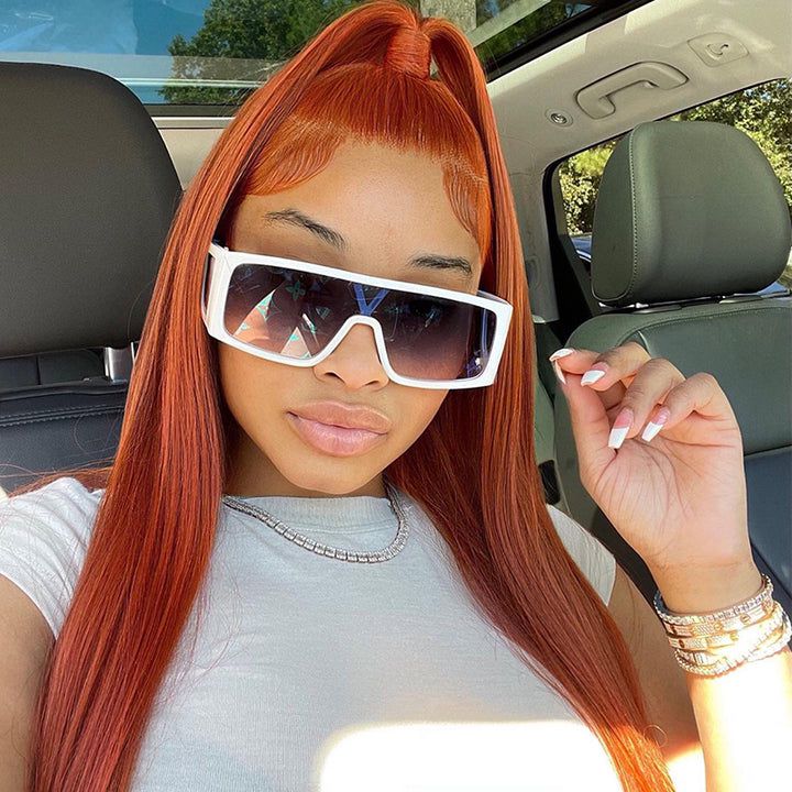 Ginger Color Human Hair Straight Lace Front Wig Transparent 13x4 Lace Wig