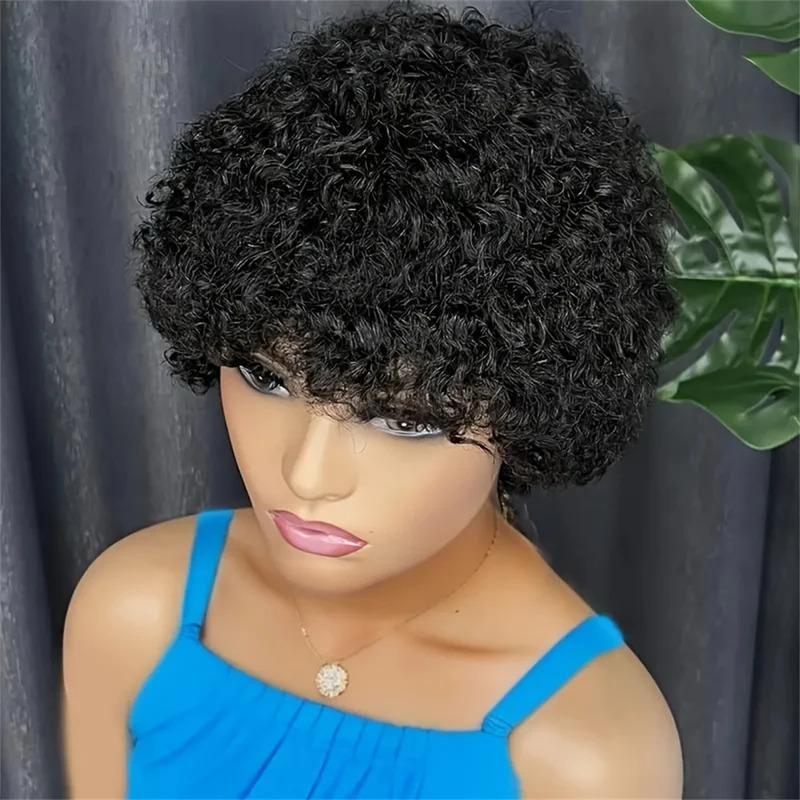 Short curly pixie cut human hair wigs.