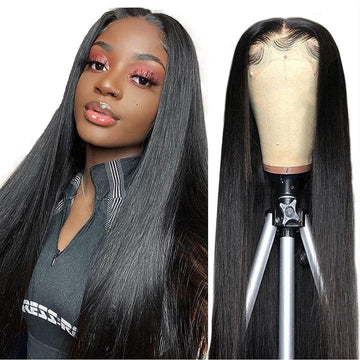 Hair 180% Density Virgin Peruvian Straight Human Hair Wigs for Black Women Natural Color Straight 4x4 Lace Closure Wig